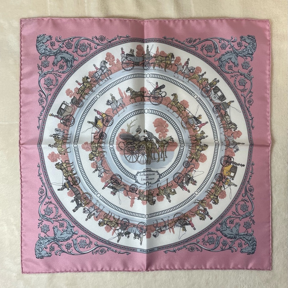 Hermes pink silk scarf